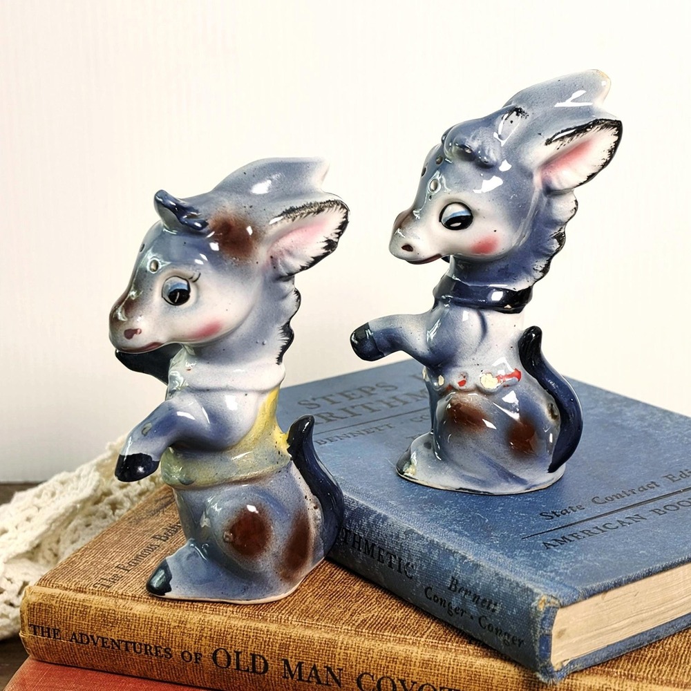 Vintage Anthropomorphic Donkey Salt‎ and Pepper Shakers, Retro Kitchen Decor